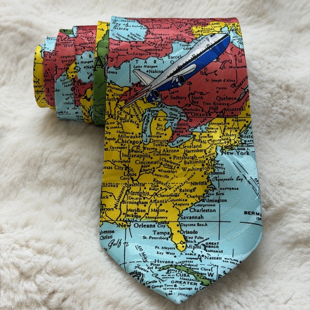 Fratello Hand Made Silk Airplanes & World Map Travel Print Tie-Unique Gift Idea